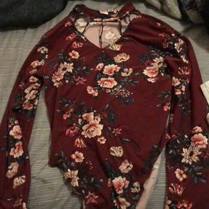 Maroon floral long sleeve body suit